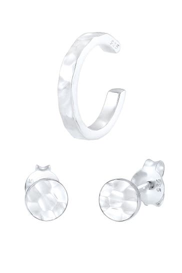 ELLI Ohrringe Stecker Earcuff Rund Gehämmert 2er Set 925 Silber Silber