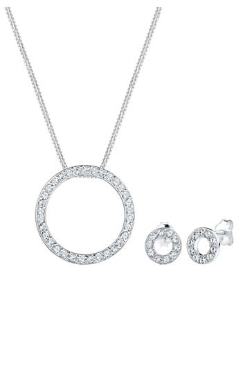 ELLI Schmuckset Set Kreis Weiß 925 Sterling Silber, mit Kristallen von Swarovski® Silber