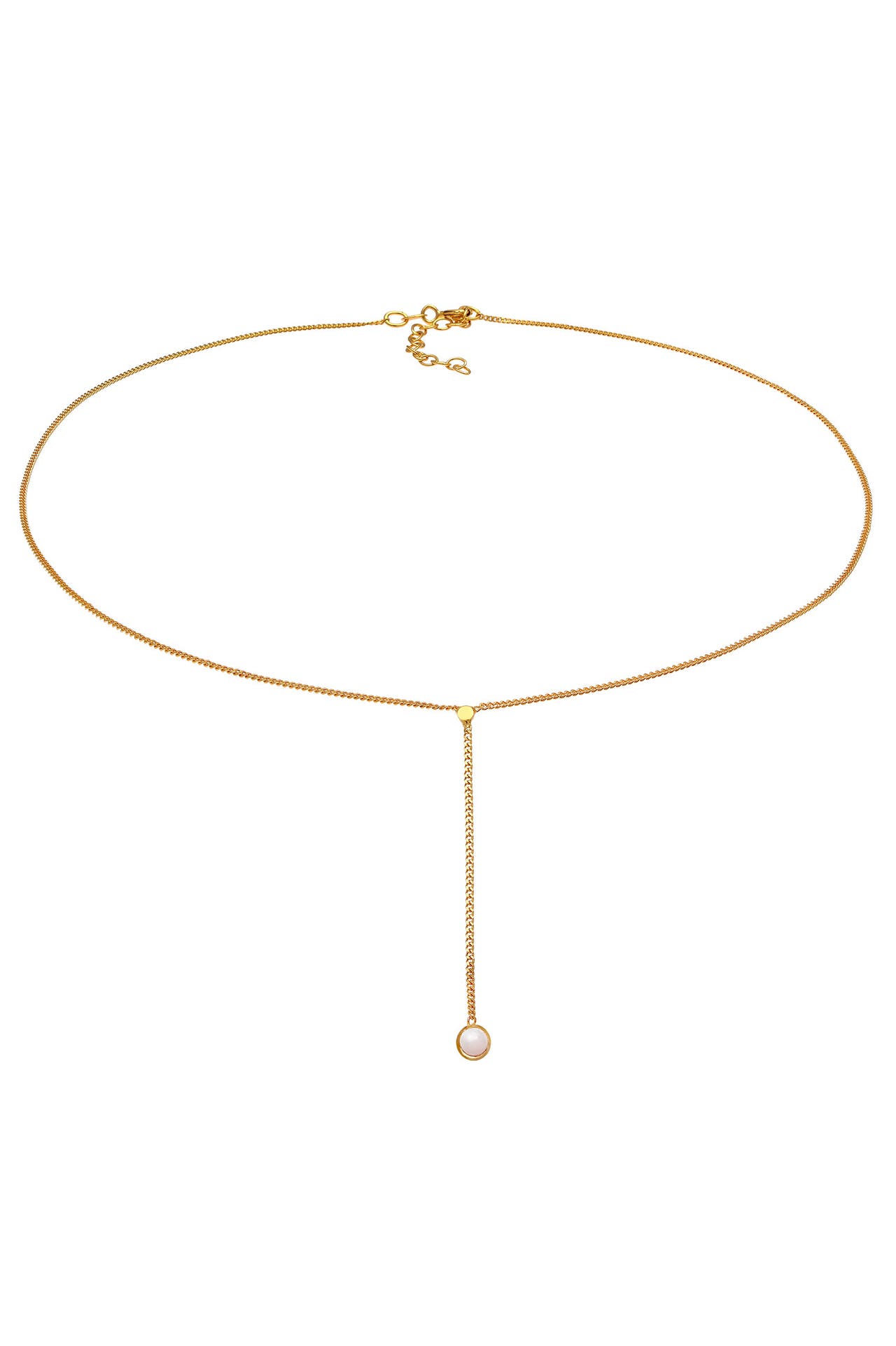 ELLI Kette Choker Y-kette Solitär Rosa Quarz Rund 925 Silber Gold, Bild 1