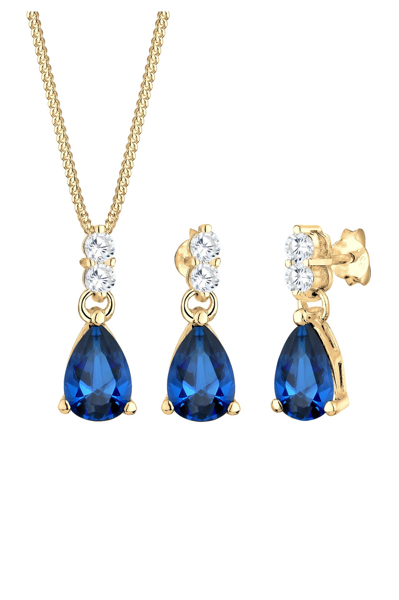 ELLI PREMIUM Schmuckset Zirkonia Synthetischer Saphir Blau 925 Sterling Silber Gold, Bild 1