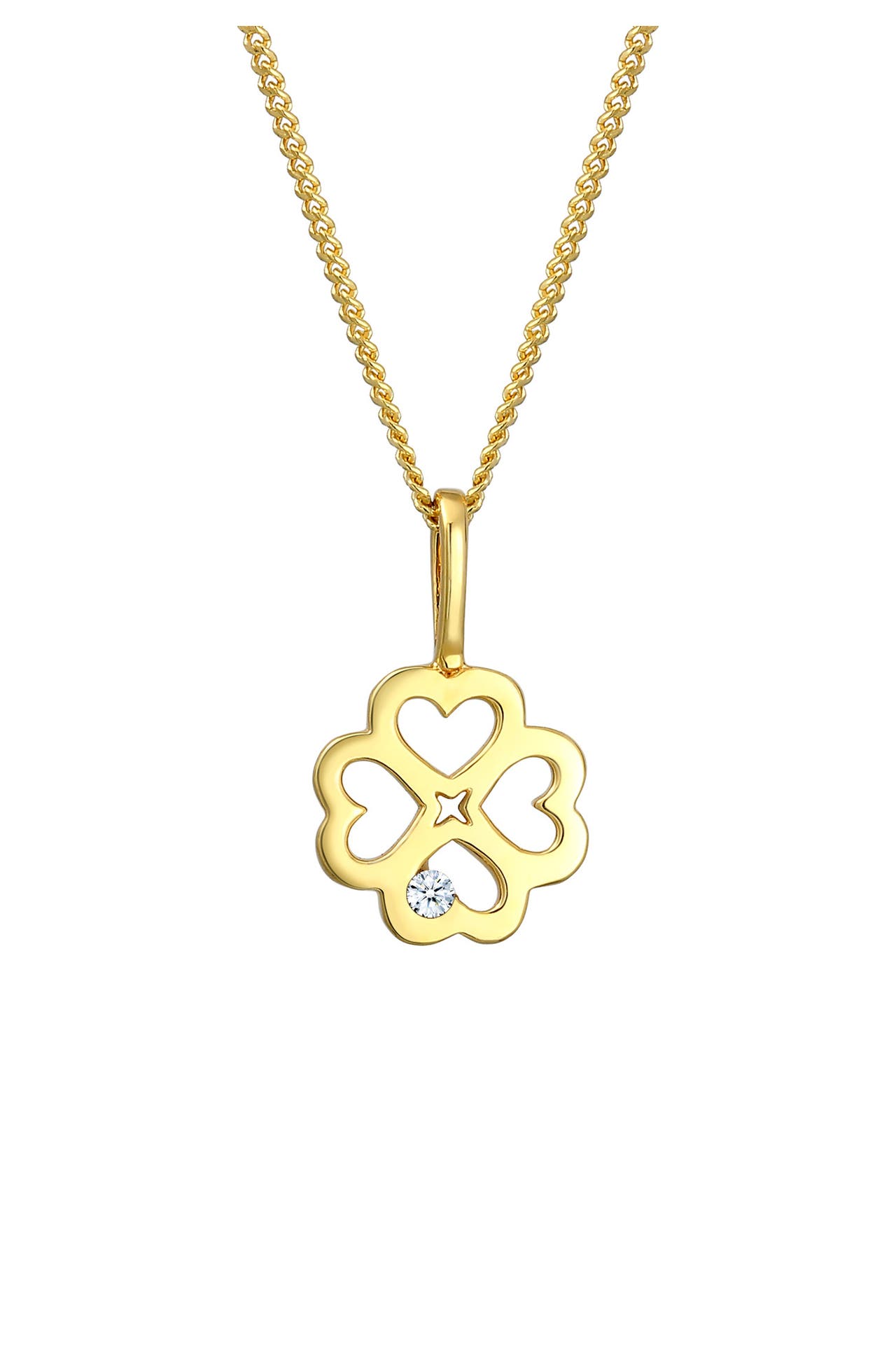 ELLI DIAMONDS Kette Kleeblatt Diamant Weiß Brillantschliff (0.015 ct) 585 Gelbgold Gold, Bild 1