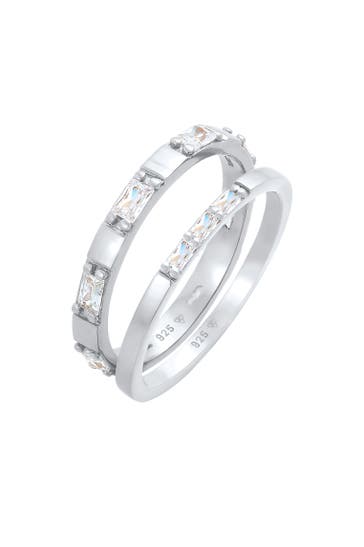 ELLI Ring Zirkonia Rechteck Bandring 2er Set 925 Silber Silber