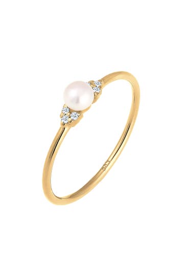 ELLI DIAMONDS Ring Verlobung Perle Diamant 585 Gelbgold