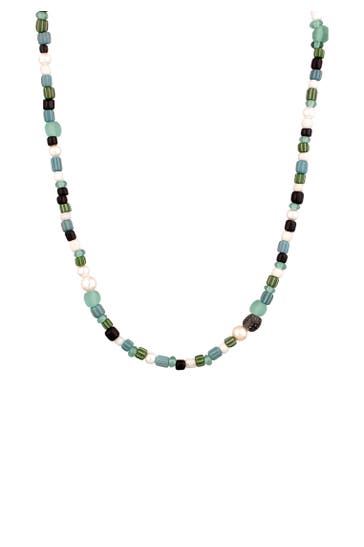 KUZZOI Kette Glas Beads Muschelkernperlen Weiß 925 Sterling Silber Silber