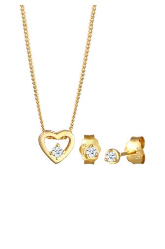 ELLI DIAMONDS Schmuckset Herz Diamant Weiß Brillantschliff (0.09 ct) 585 Gelbgold Gold