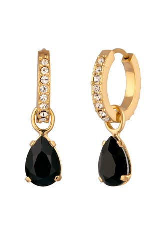 ELLI Ohrringe Creolen Tropfen Schwarz 925 Sterling Silber, mit Kristallen von Swarovski® Gold