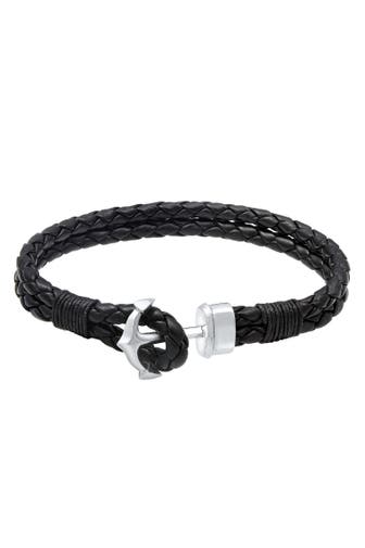 KUZZOI Armband Lederarmband mit Anker 925 Sterling Silber Schwarz