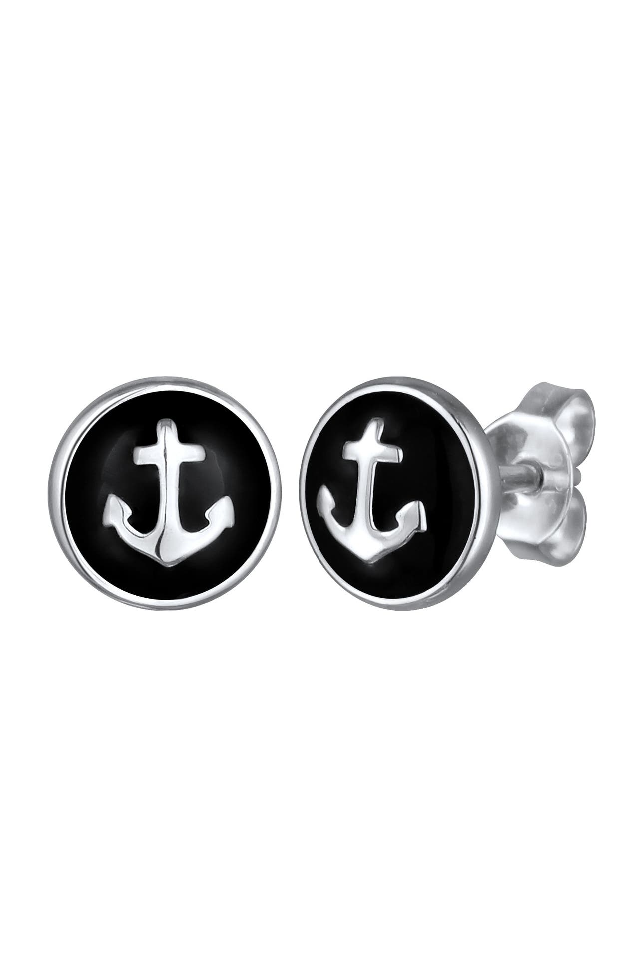 KUZZOI Ohrringe Rund Anker Emaille Schwarz 925 Sterling Silber Schwarz, Bild 1