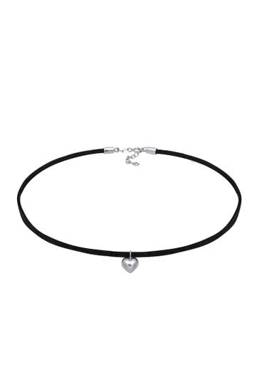 ELLI Kette Lederkette synthetisch Herz Anhänger 925 silber Schwarz