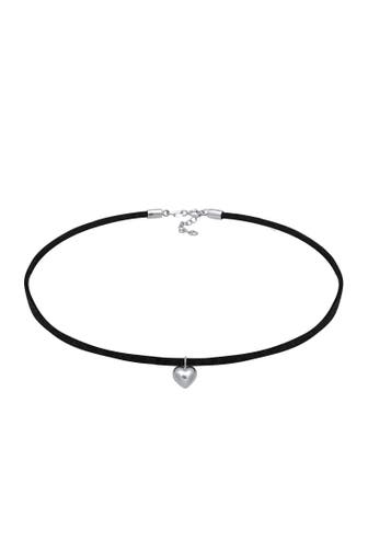 ELLI Kette Lederkette synthetisch Herz Anhänger 925 silber Schwarz