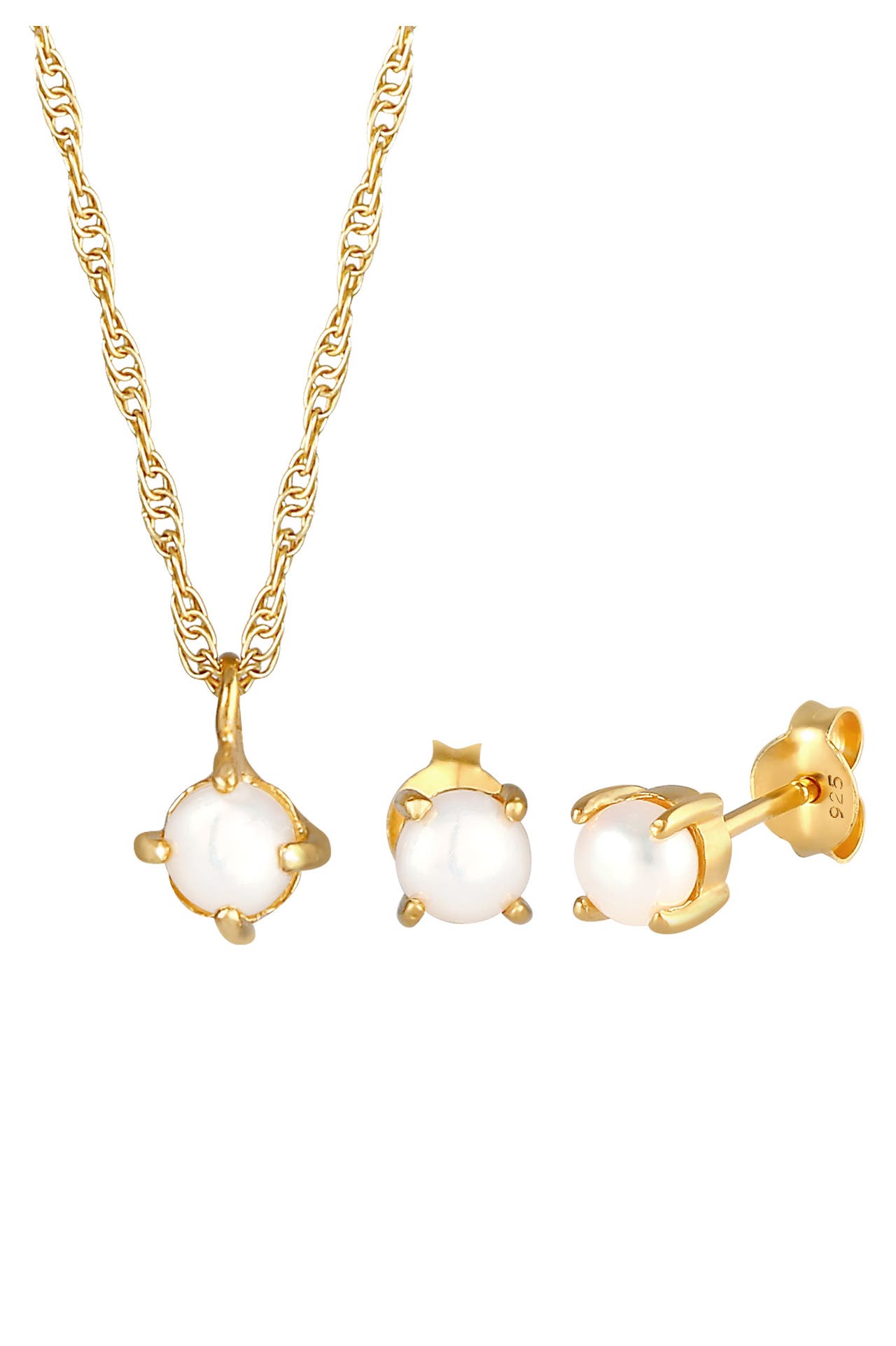 ELLI Schmuckset Kette Ohrstecker Süßwasserperle Rund 925 Silber Gold, Bild 1