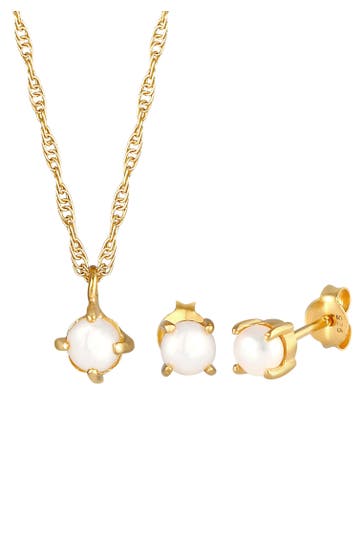 ELLI Schmuckset Kette Ohrstecker Süßwasserperle Rund 925 Silber Gold