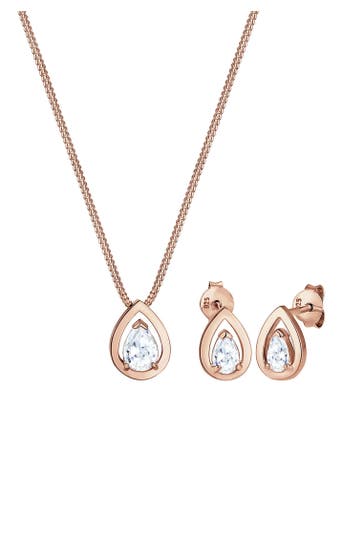ELLI Schmuckset Set Tropfen Zirkonia Weiß 925 Sterling Silber Rosegold