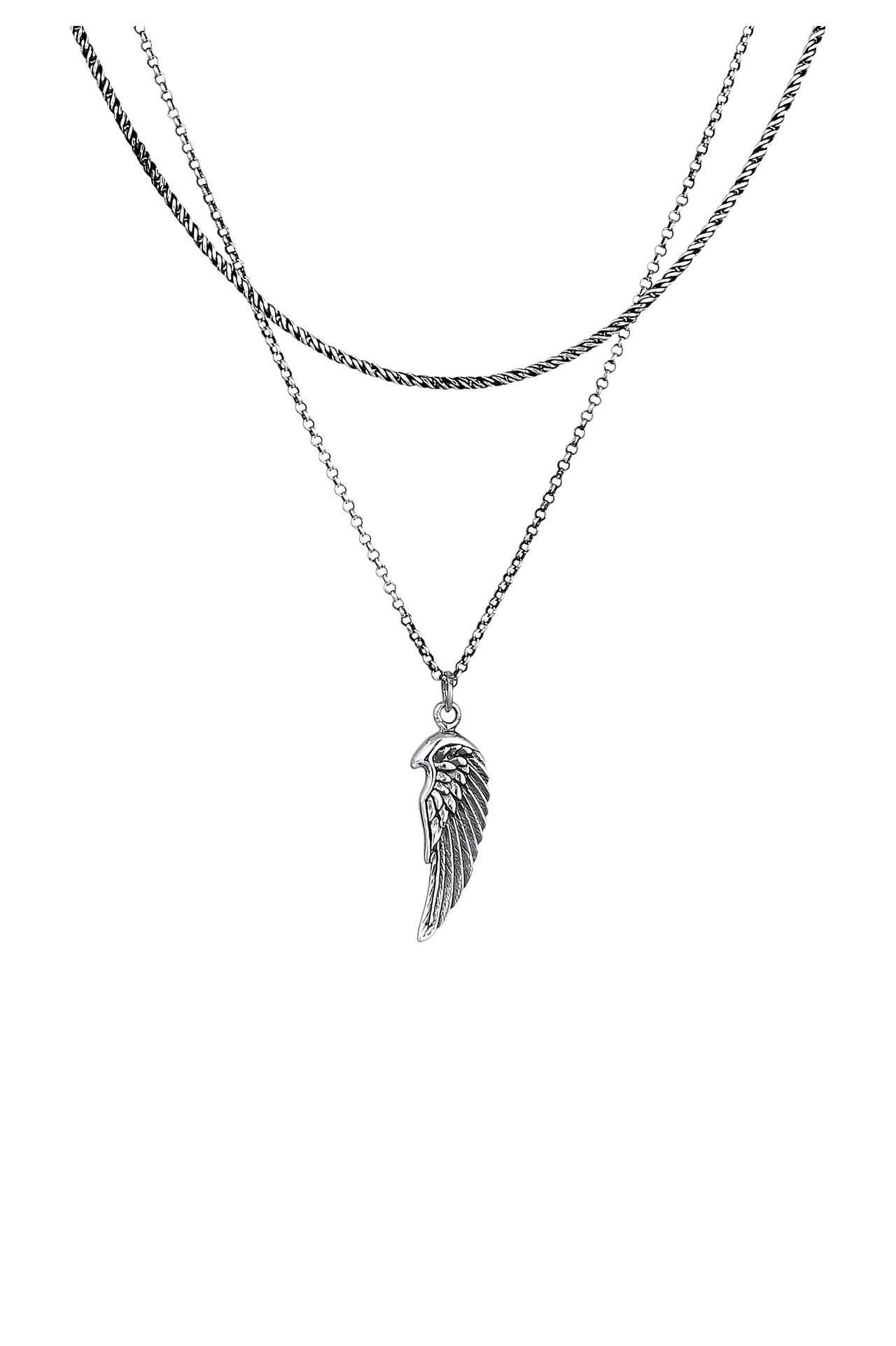 KUZZOI Kette Herren Layer Kordel Erbskette Flügel 925 Silber Schwarz, Bild 1