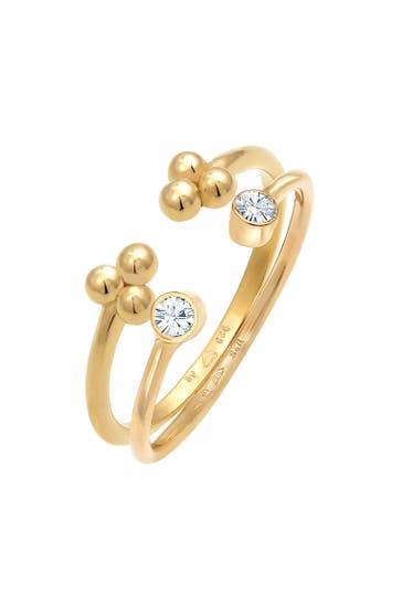 ELLI Ring Kugel Elegant Offen Ring Set 925 Silber, mit Kristallen von Swarovski® Gold