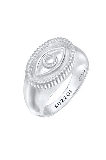 KUZZOI Ring Herren Siegelring Evil Eye Schutzsymbol 925 Silber Silber