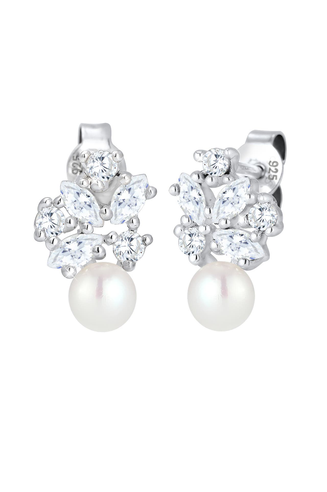 ELLI PREMIUM Ohrringe Süßwasserzuchtperle Floral Zirkonia Marquise 925 Silber Silber, Bild 1