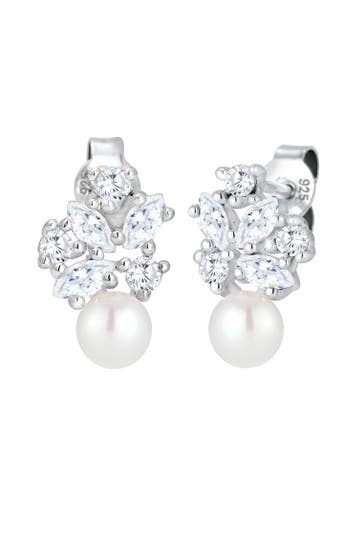 ELLI PREMIUM Ohrringe Süßwasserzuchtperle Floral Zirkonia Marquise 925 Silber Silber