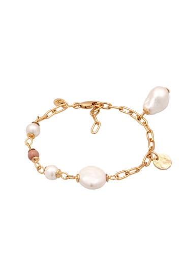 ELLI PREMIUM Armband Süßwasserzuchtperle Rhodonite Rosa 925 Sterling Silber Vergoldet Gold