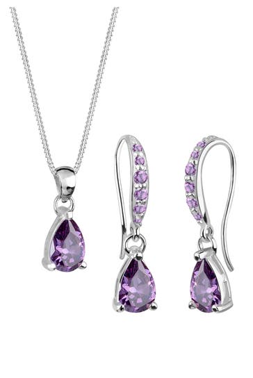 ELLI Schmuckset Ohrhänger Anhänger mit Zirkonia Tropfen aus 925 Sterling Silber Violett