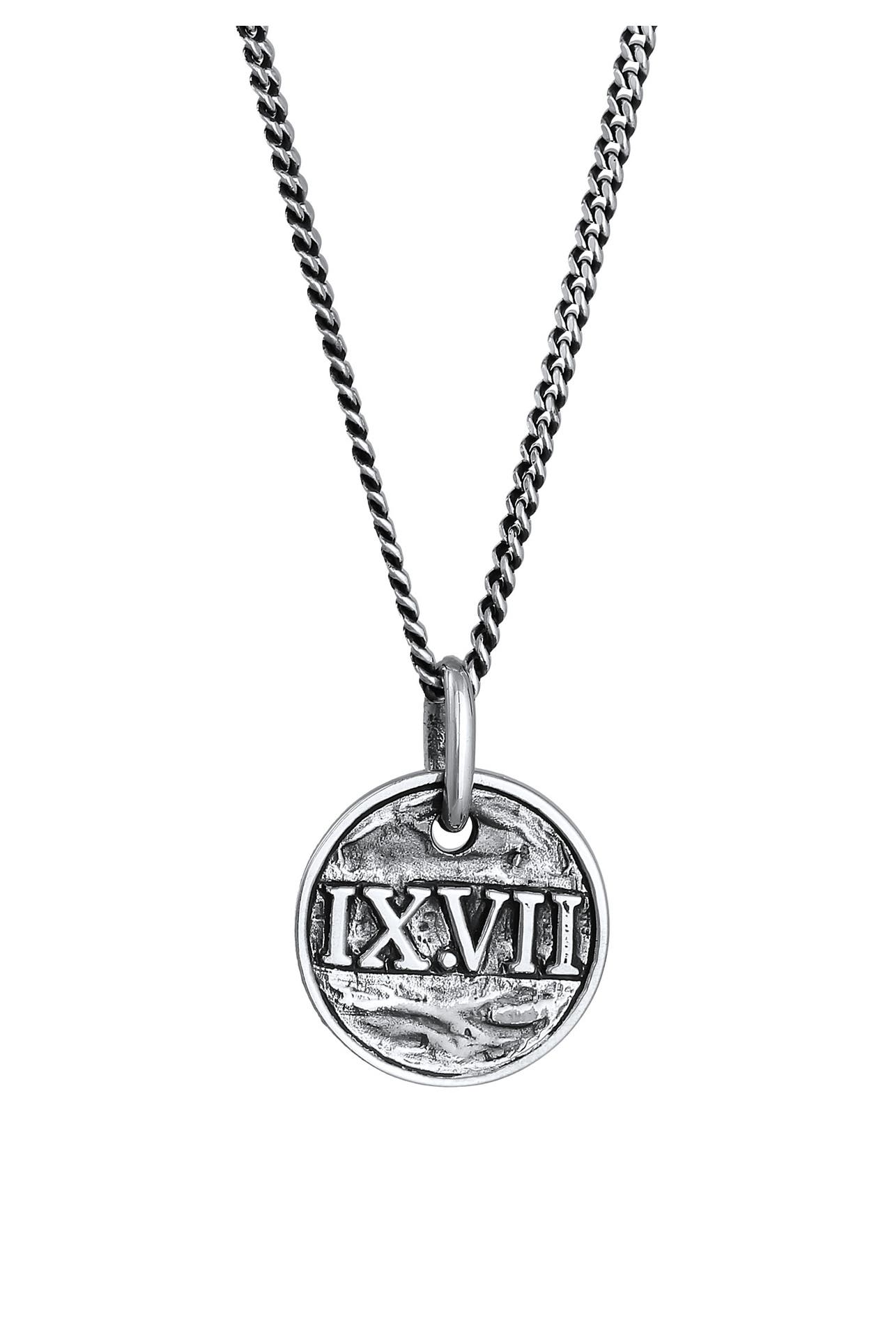 KUZZOI Halskette Herren Münze Römische Zahlen oxidiert 925 Silber, Bild 1