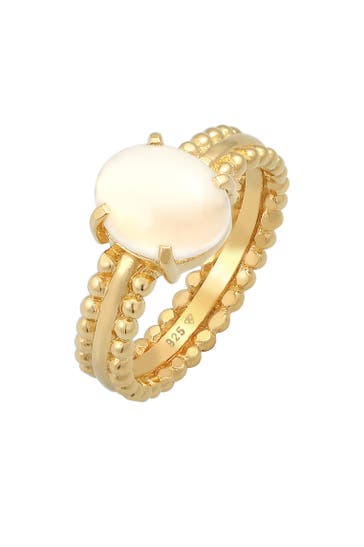 ELLI PREMIUM Ring Mondstein Edelstein Oval 925 Silber Gold