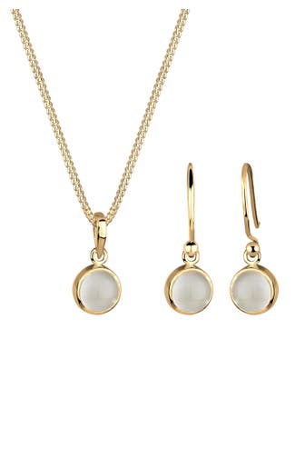 ELLI Schmuckset Mondstein Weiß 925 Sterling Silber vergoldet Gold