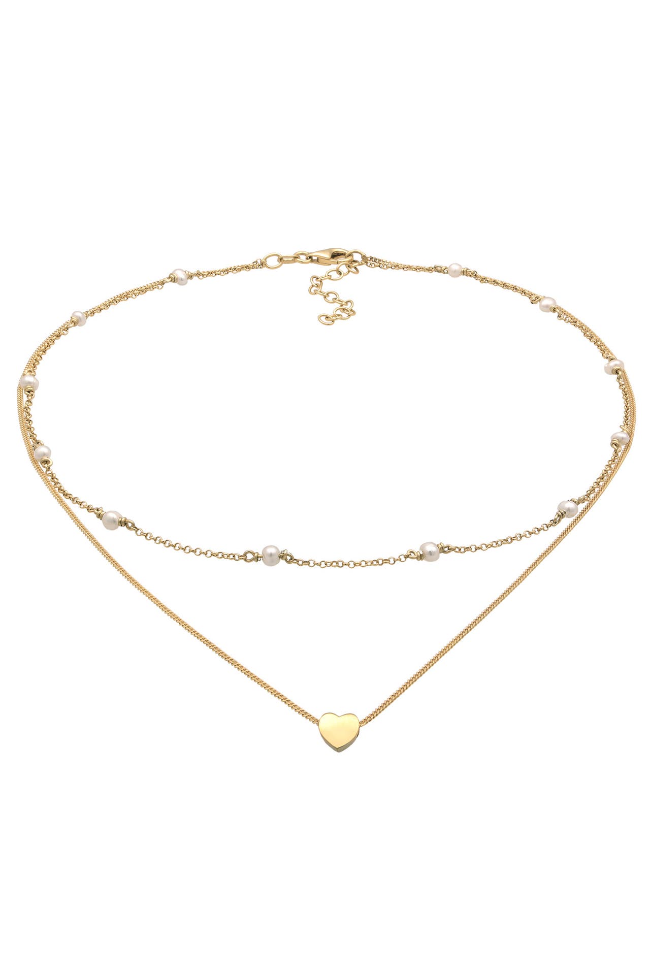 ELLI Kette Choker Layer Süßwasserperlen Herz 925 Silber Gold, Bild 1