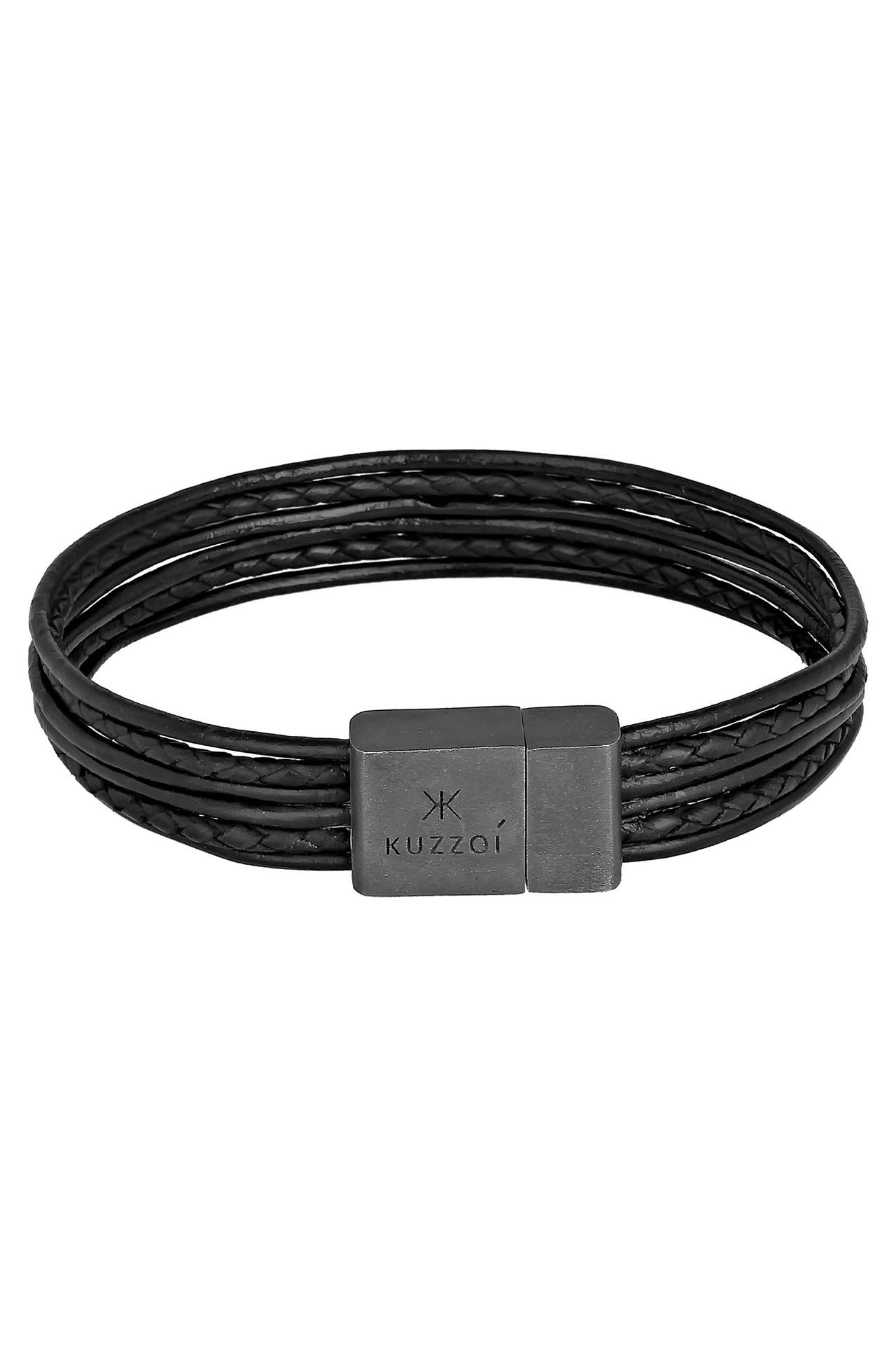 KUZZOI Armband Leder 6-reihig Magnet Basic 925 Silber oxidiert Schwarz, Bild 1