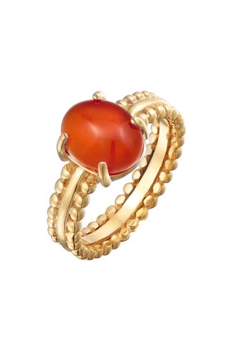 ELLI PREMIUM Ring Karneol Edelstein 925 Silber vergoldet Orange