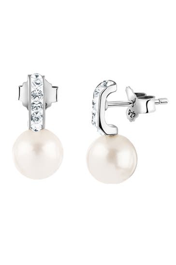 NENALINA Ohrringe Stecker Muschelkernperle 925 Silber, mit Kristallen von Swarovski® Silber