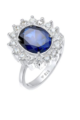ELLI Ring Cocktailring Zirkonia Synthetischer Saphir Blau 925 Sterling Silber Blau