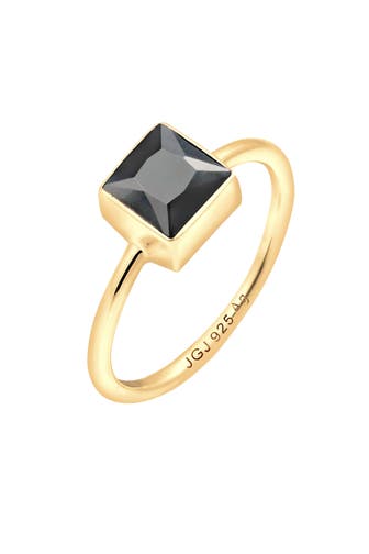 ELLI Ring Elli Ring Bandring Viereck Geo Zirkonia 925 Silber vergoldet Schwarz