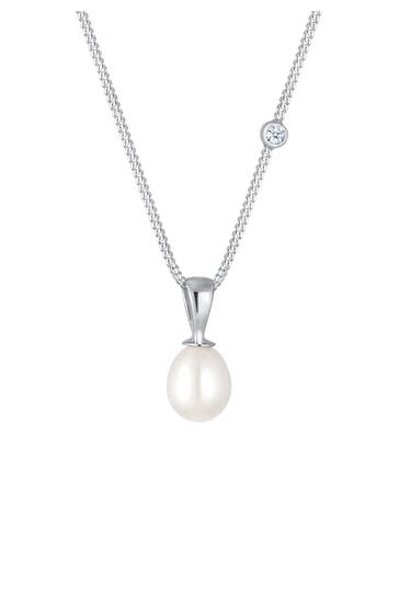 ELLI DIAMONDS Kette Süßwasserzuchtperl Diamant Weiß (0,03 ct) 925 Sterling Silber Weiß