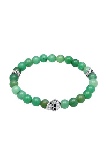 KUZZOI Armband Herren Totenkopf Bead Aventurin Grün 925 Silber Hellgrün