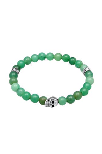 KUZZOI Armband Herren Totenkopf Bead Aventurin Grün 925 Silber Hellgrün