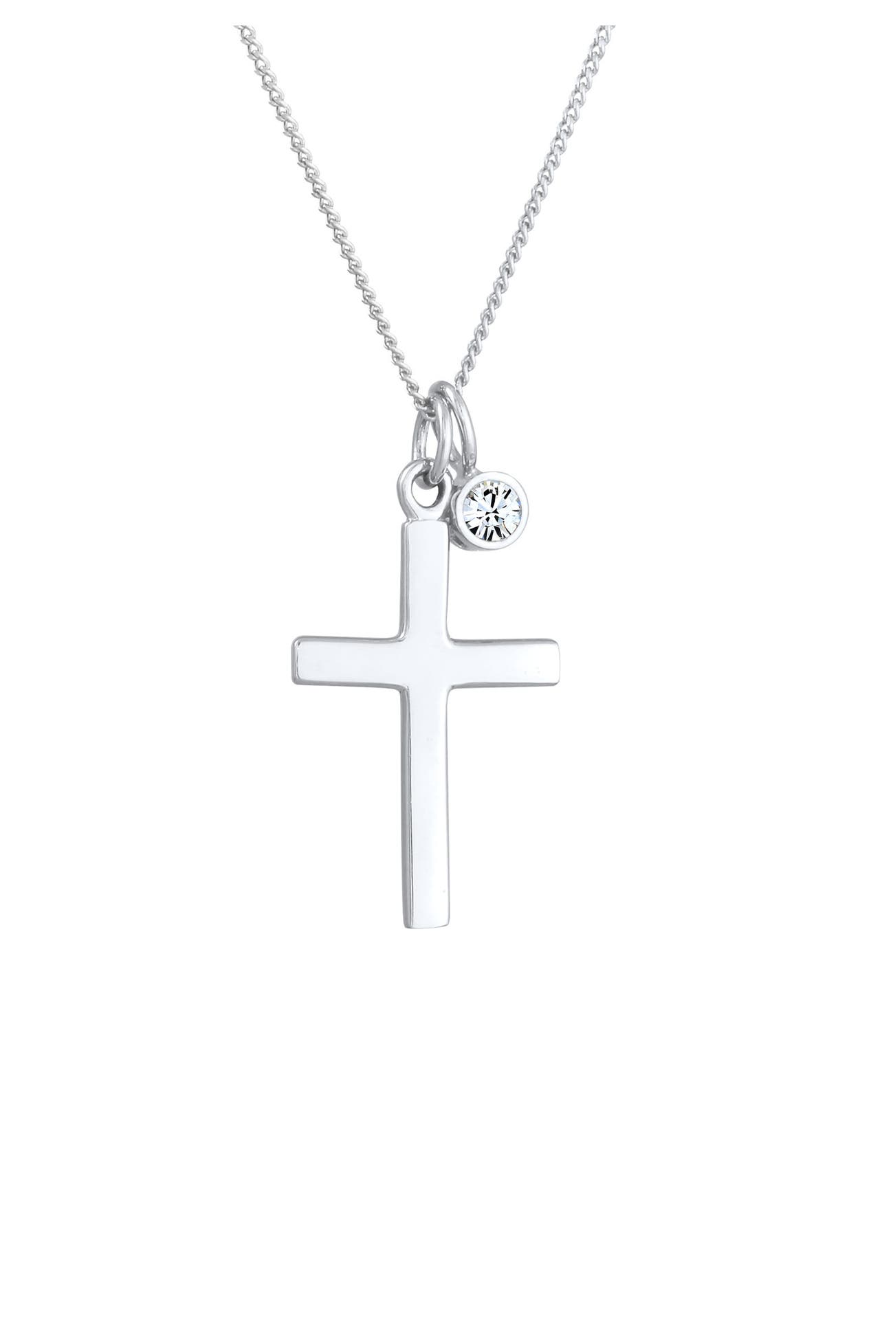 ELLI Kette Kreuz 925 Silber, mit Kristallen von Swarovski® Silber, Bild 1