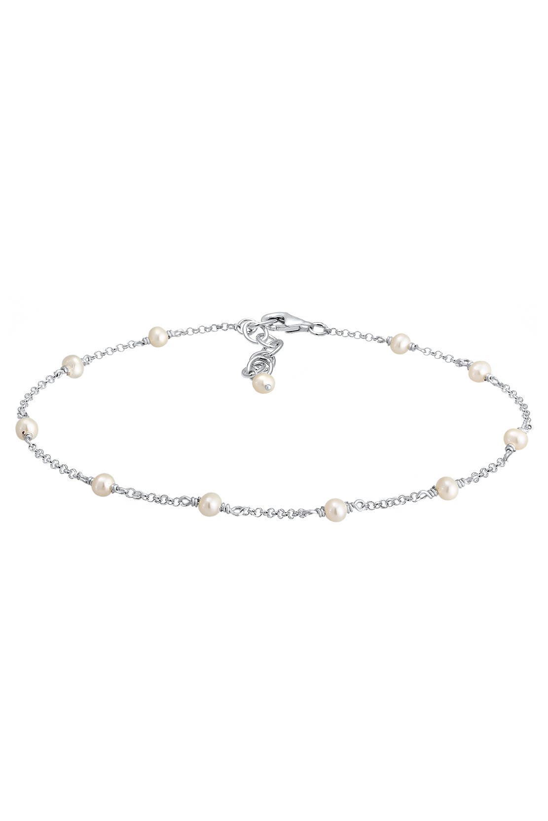 ELLI Fusskettchen Fußkette mit Süßwasserzuchtperle 925 Silber Silber, Bild 1