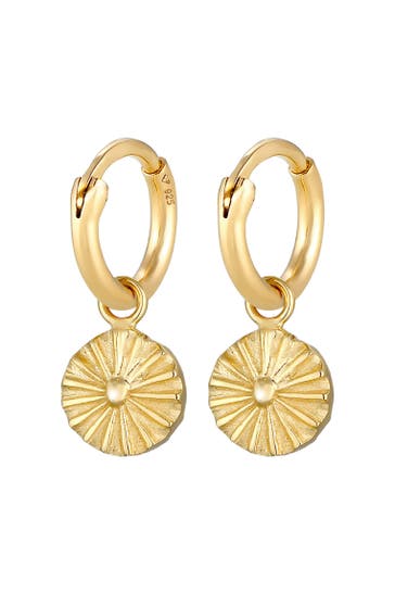 ELLI Ohrringe Creolen Einhänger Plättchen Sonne Antik 925 Silber Gold