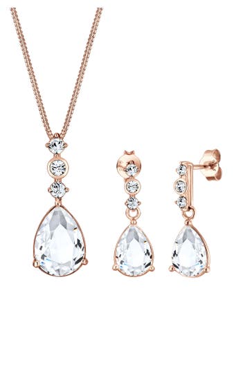 ELLI PREMIUM Schmuckset Tropfen Weiß 925 Silber, mit Kristallen von Swarovski® Rosegold
