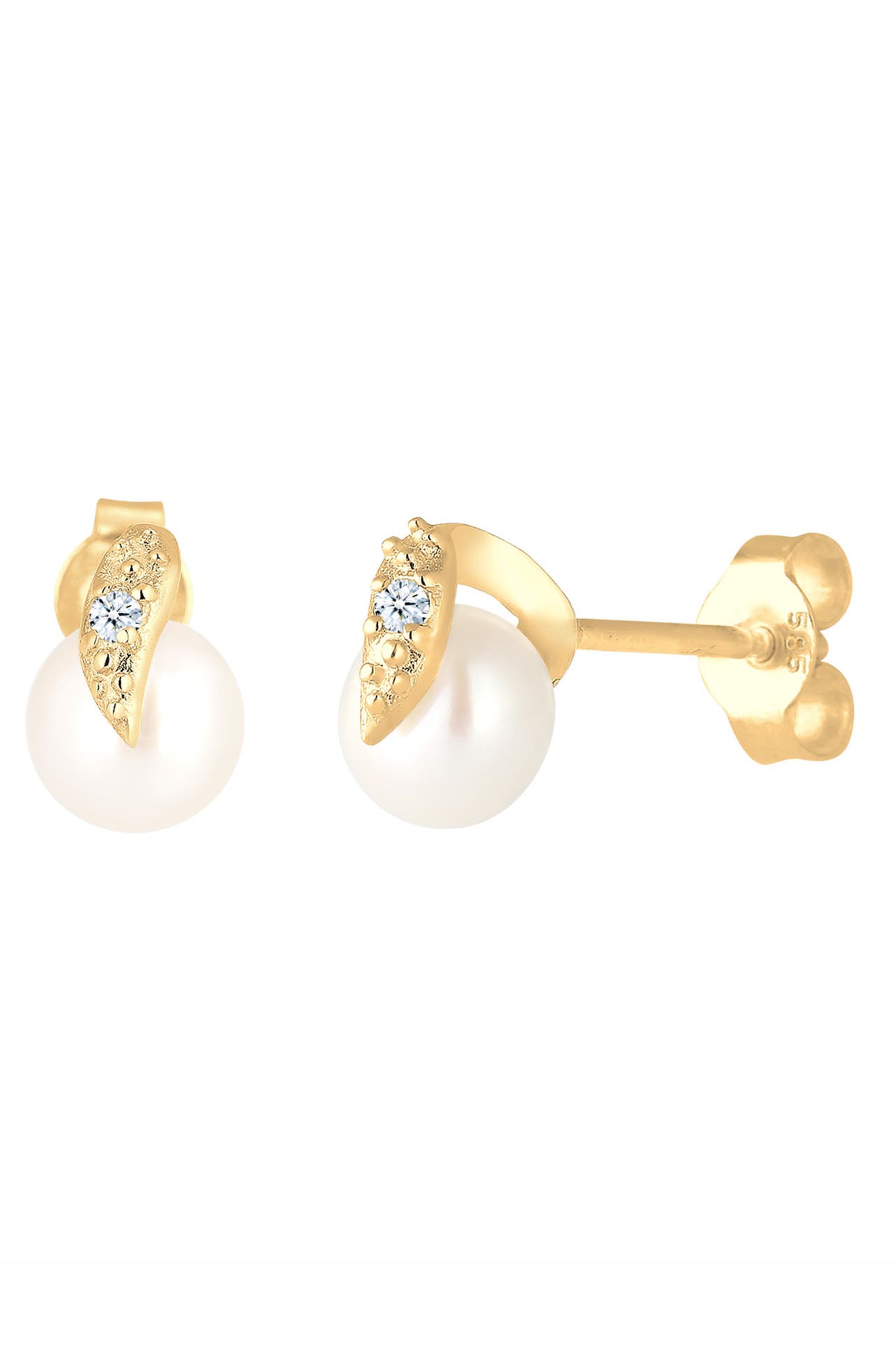 ELLI DIAMONDS Ohrringe Diamant (0,015ct.) Süßwasserperle 585 Gelbgold Weiß, Bild 1