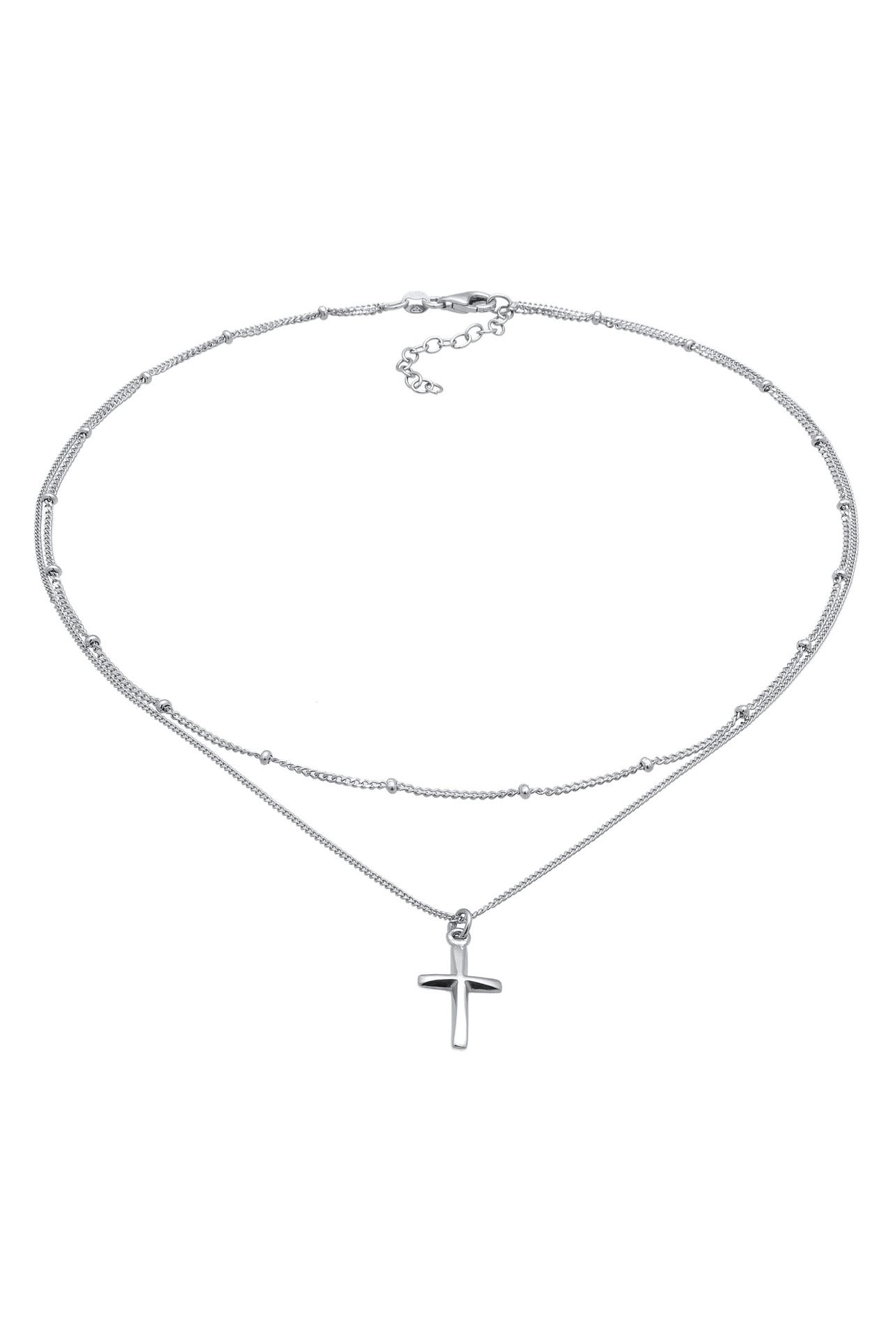 ELLI Kette Layer Choker Kreuz Kugelkette 925 Silber Silber, Bild 1