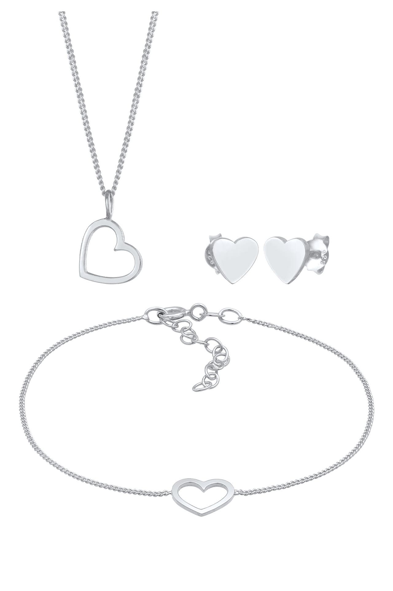 ELLI Schmuckset Herz Liebe Cut Out Trend Valentinstag 925 Silber Silber, Bild 1