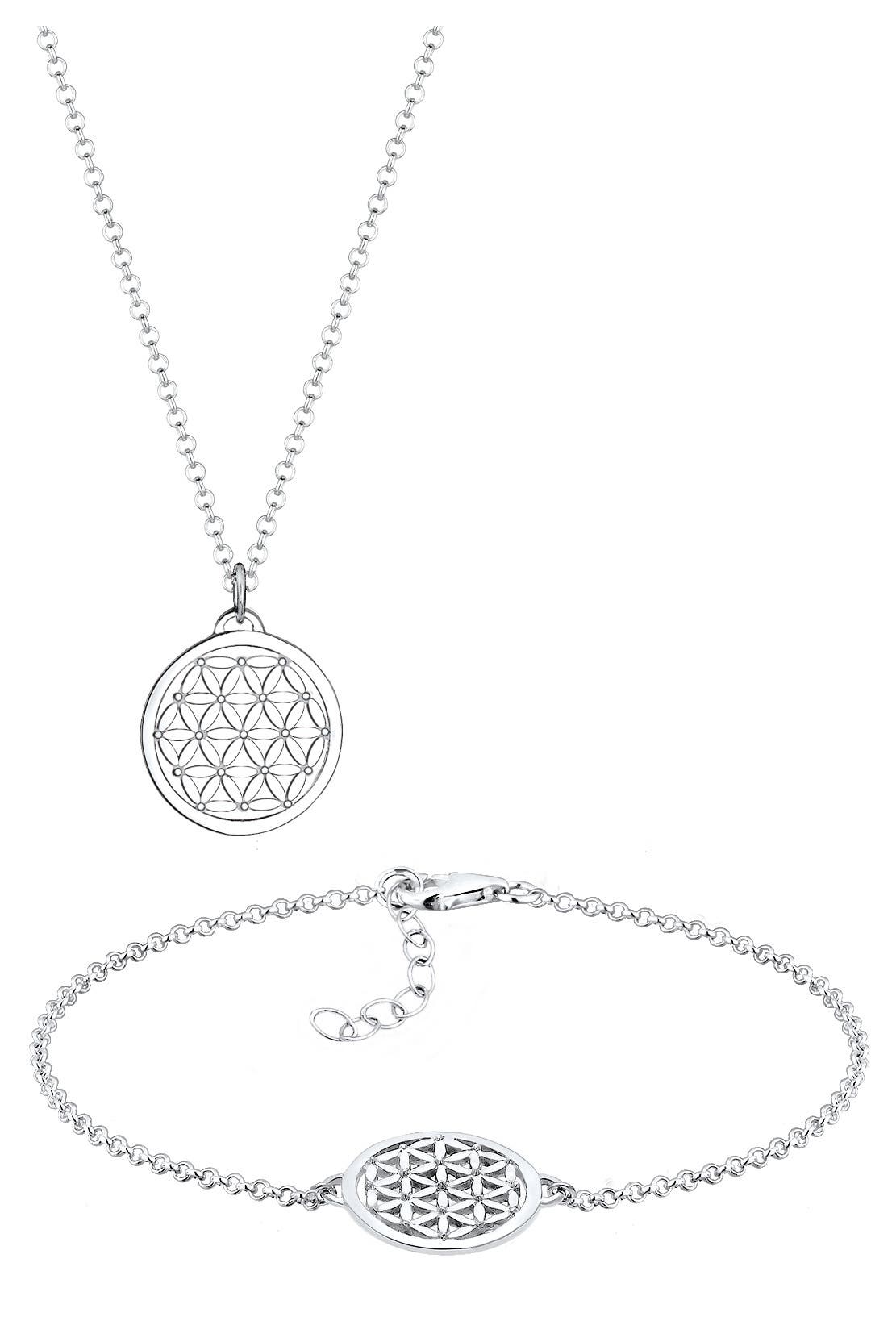 ELLI Schmuckset Set Kette Ohrstecker Blume des Lebens 925 Sterling Silber Silber, Bild 1