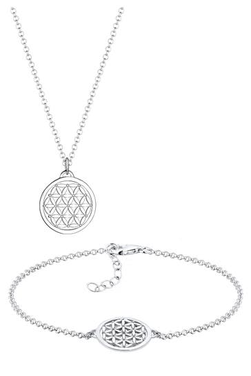 ELLI Schmuckset Set Kette Ohrstecker Blume des Lebens 925 Sterling Silber Silber