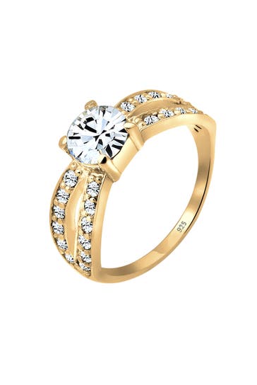 ELLI Ring Solitär Glamourös 925 Silber, mit Kristallen von Swarovski® Gold