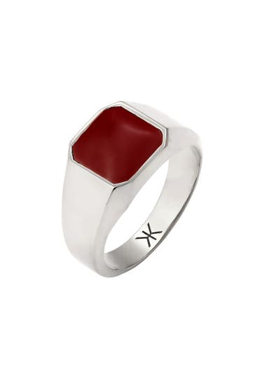 KUZZOI Ring Siegelring Quadrat Emaille Rot 925 Sterling Silber Silber