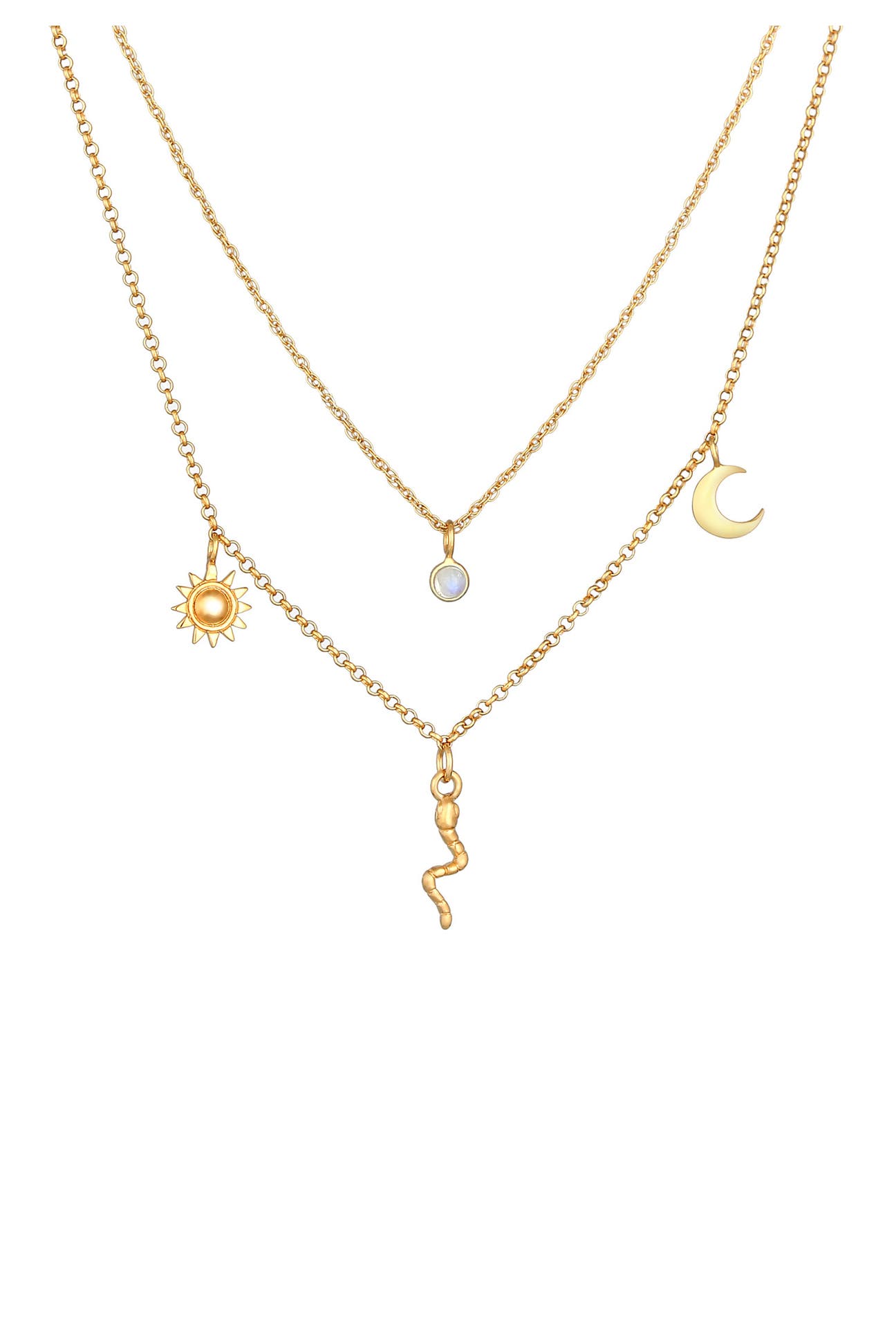 ELLI PREMIUM Kette Layer Mondstein Sonne Mond Schlange 925 Silber Gold, Bild 1