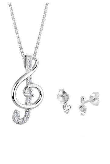 ELLI Schmuckset Notenschlüssel Zirkonia Weiß 925 Sterling Silber Silber