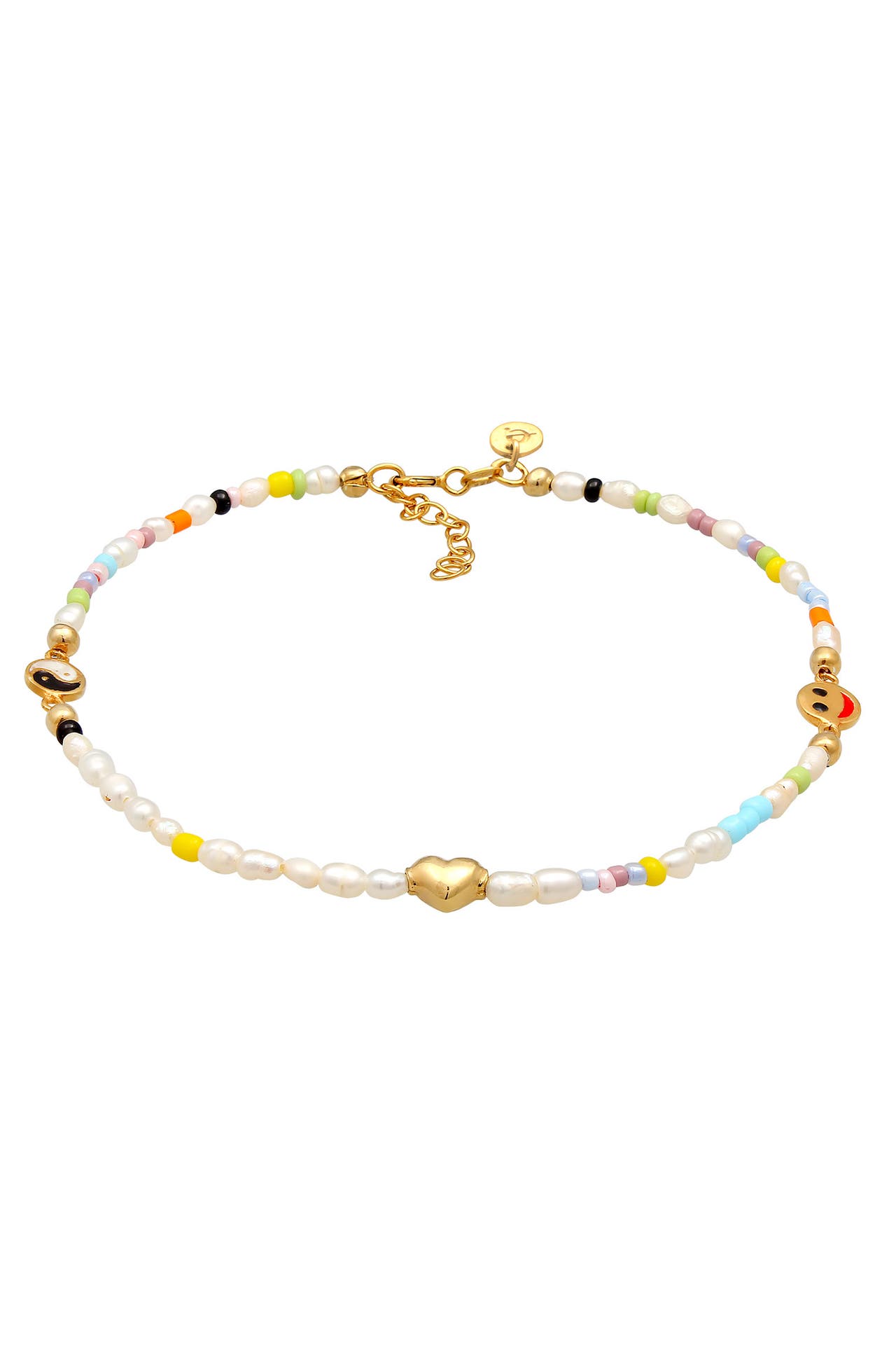 ELLI PREMIUM Fusskettchen Süßwasserperlen Yin & Yang Herz Smiling 925 Silber Gold, Bild 1